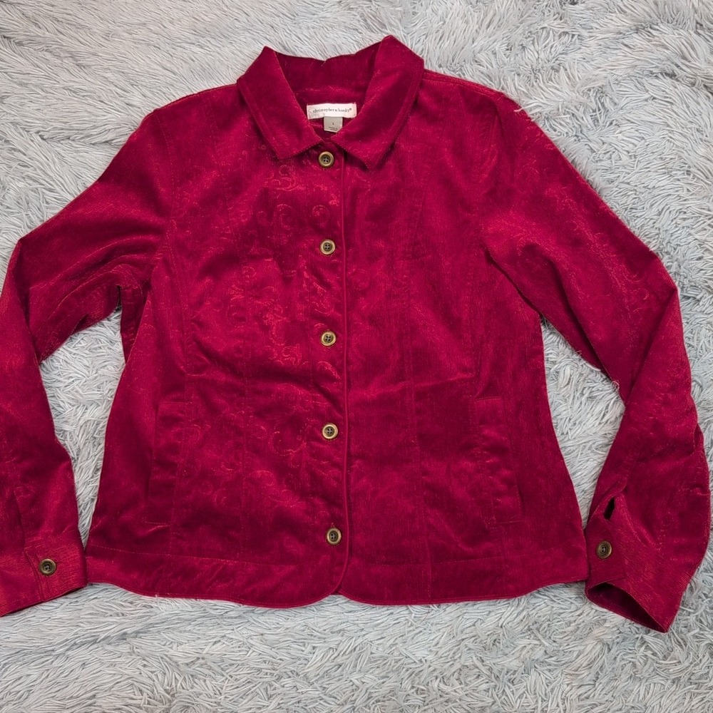 Christopher & Banks Jacket Womens S Red Denim Corduroy Soft Stretch Comfort